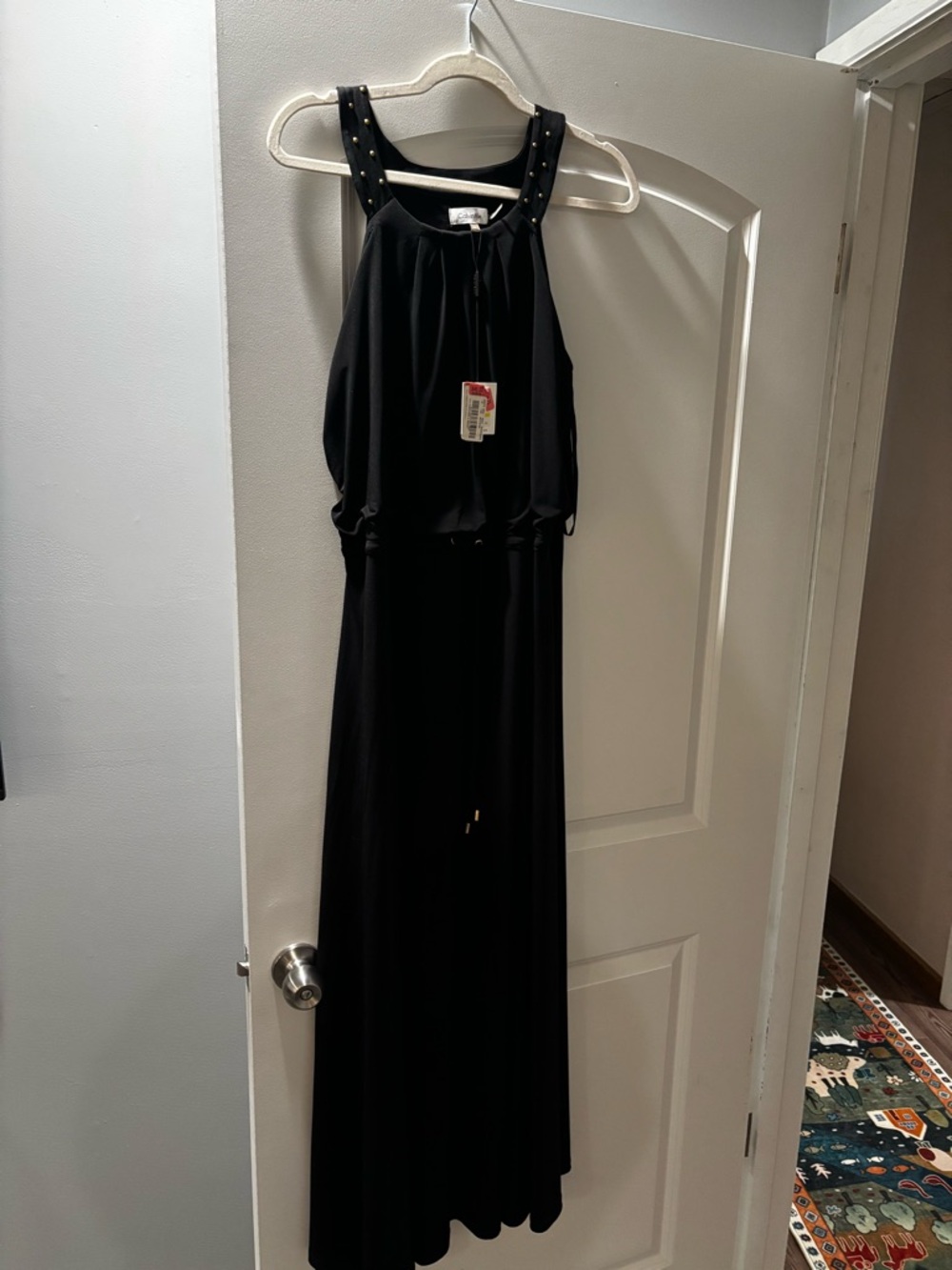 Calvin Klein Black Maxi Dress with Studded Halter (NWT)
